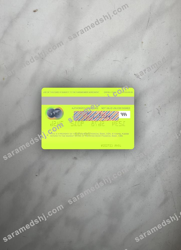 USA Synchrony Financial Bank mastercard photolook back